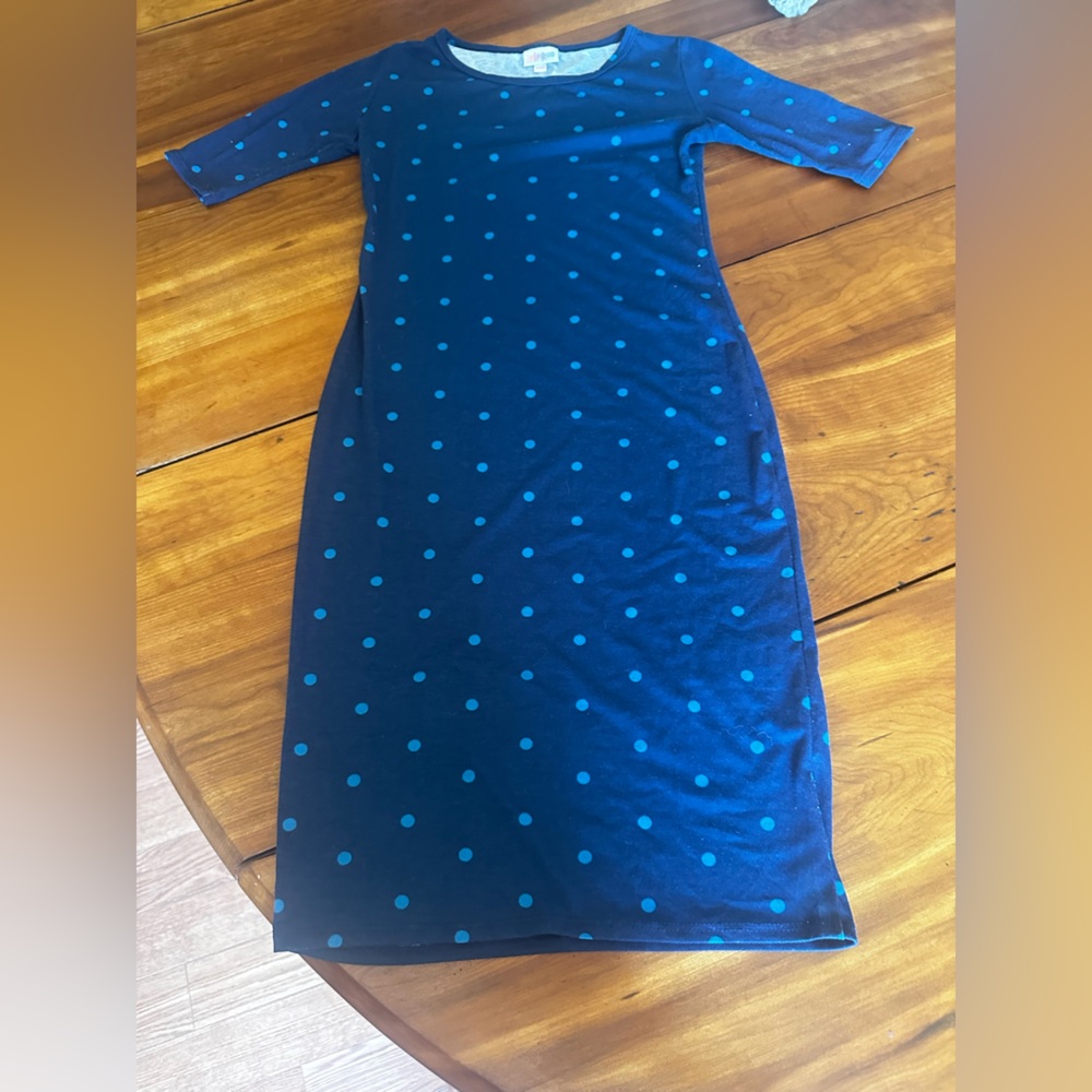 LulaRoe Blue Polka Dot Midi Dress-XXS